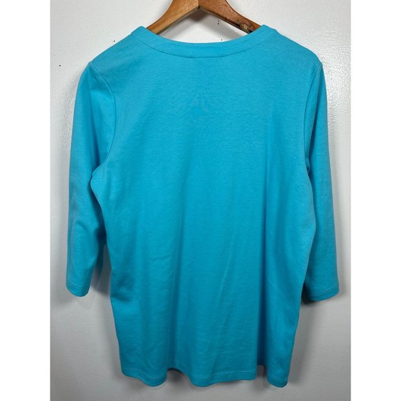 NWT Quaker Factory Medium Top Cardigan Flamingos Blue Button Up 3/4 Sleeve - Picture 2 of 15